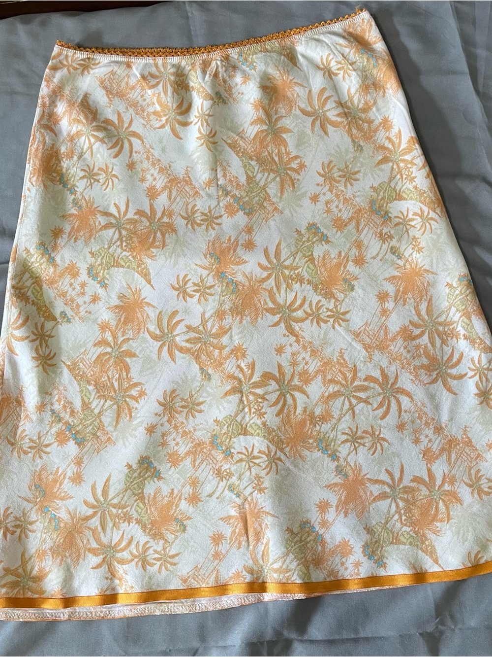 Vintage Wet Seal Tropical A-Line Skirt with Beach hut Palm Print- large